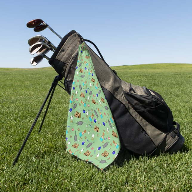 Oliver The Otter Summer Beach Vacation Pattern Golf Towel (Green)
