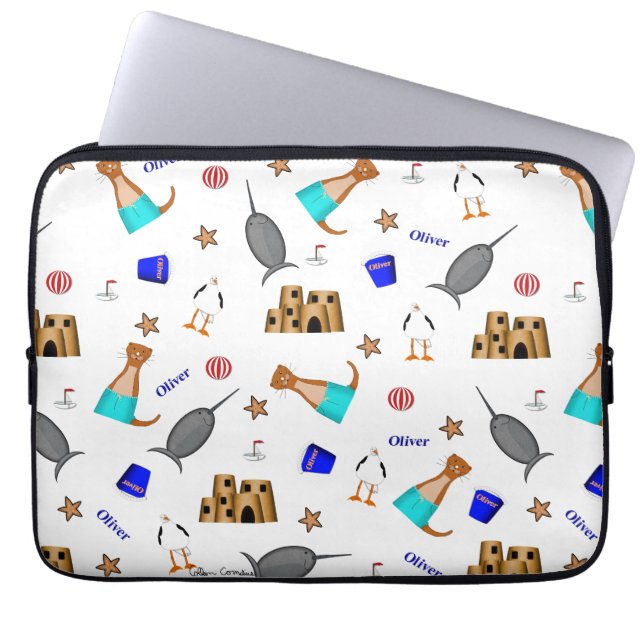Oliver The Otter Summer Beach Vacation Pattern Laptop Sleeve (Front)