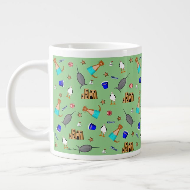 Oliver The Otter Summer Beach Vacation Pattern Large Coffee Mug (Left)