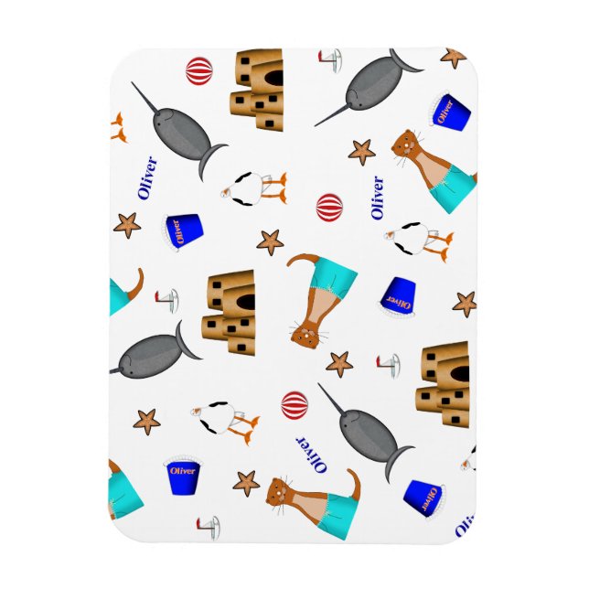 Oliver The Otter Summer Beach Vacation Pattern Magnet (Vertical)