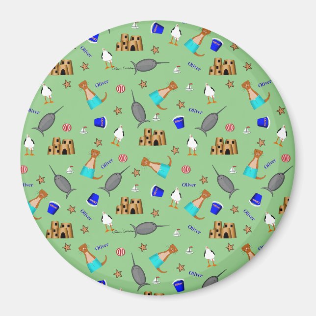 Oliver The Otter Summer Beach Vacation Pattern Magnet (Front)