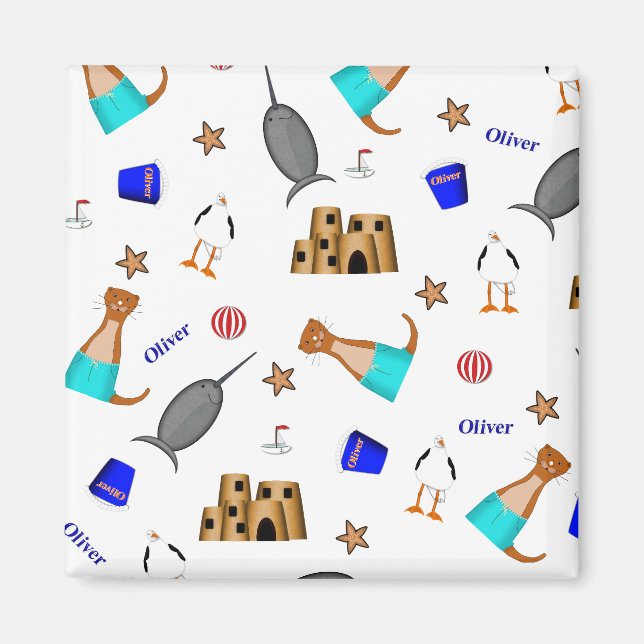Oliver The Otter Summer Beach Vacation Pattern Magnet (Front)
