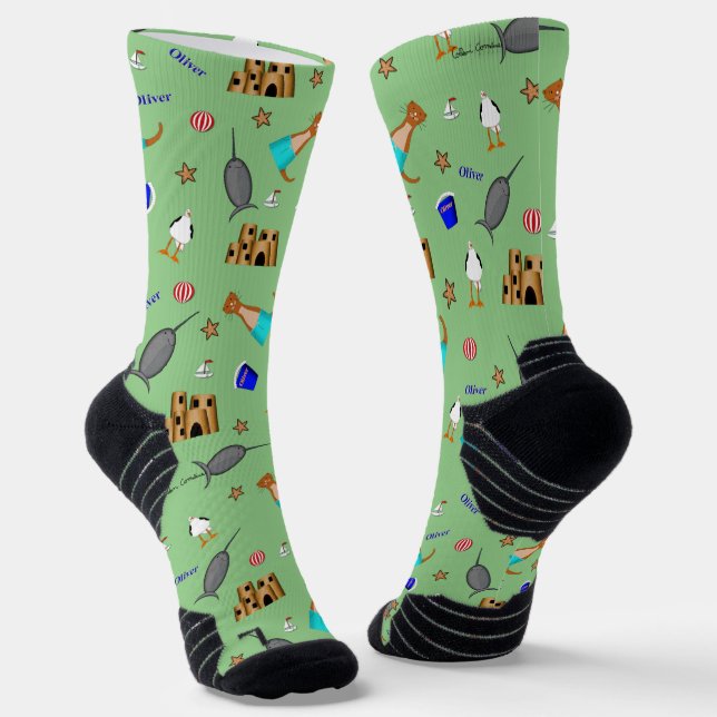 Oliver The Otter Summer Beach Vacation Pattern Socks (Angled)