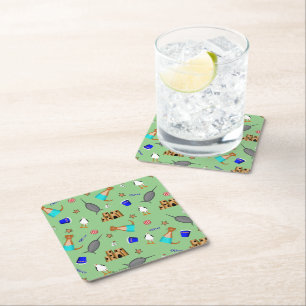 Oliver The Otter Summer Beach Vacation Pattern Square Paper Coaster