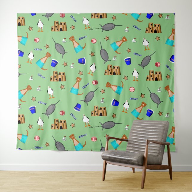 Oliver The Otter Summer Beach Vacation Pattern Tapestry (In Situ (Horizontal))
