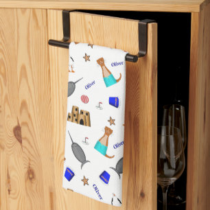 Oliver The Otter Summer Beach Vacation Pattern Tea Towel