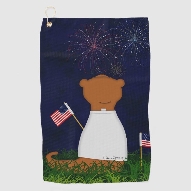 Oliver The Otter Watching Fireworks Golf Towel (Front)