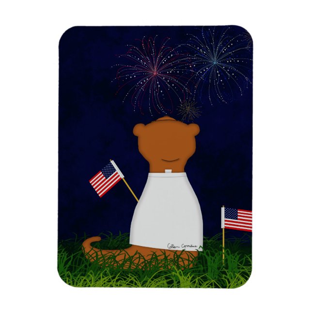 Oliver The Otter Watching Fireworks Magnet (Vertical)
