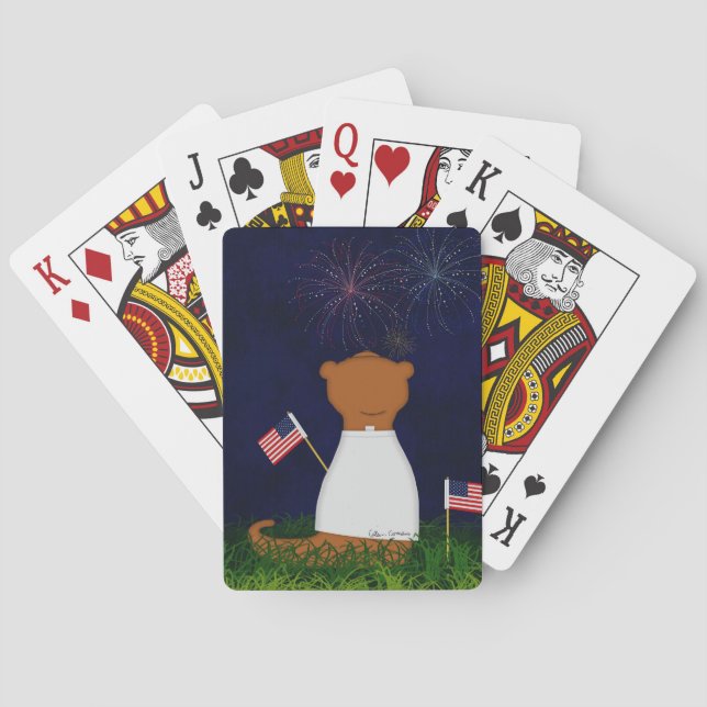 Oliver The Otter Watching Fireworks Playing Cards (Back)