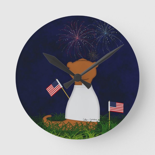 Oliver The Otter Watching Fireworks Round Clock (Front)