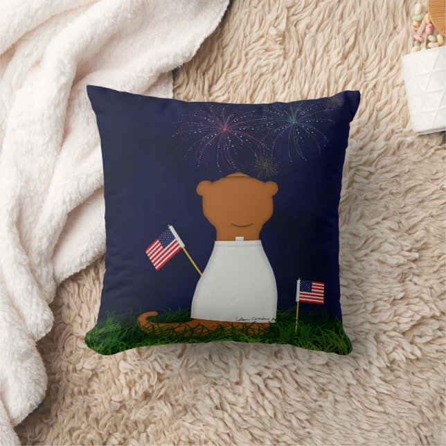 Oliver The Otter Watching Fireworks Throw Pillow (Blanket)