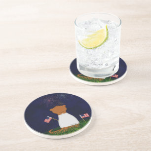 Oliver The Otter Watching Fireworks Throw Pillow Coaster