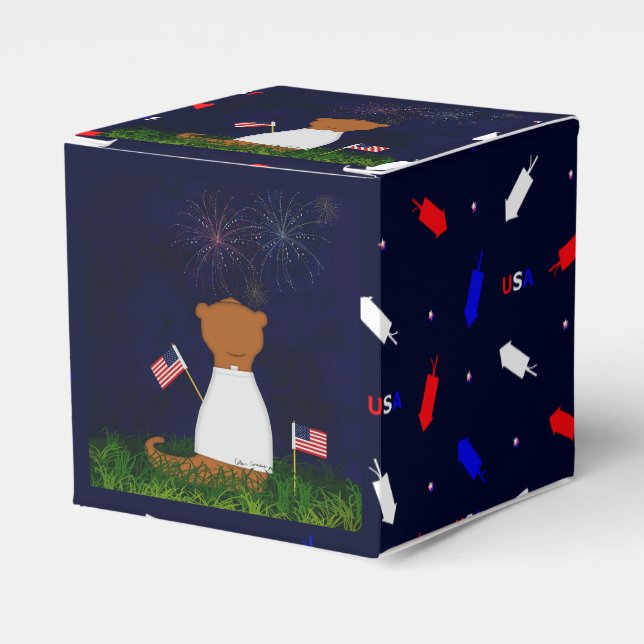 Oliver The Otter Watching Fireworks Throw Pillow Favour Box (Front Side)