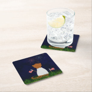 Oliver The Otter Watching Fireworks Throw Pillow Square Paper Coaster