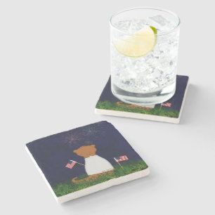 Oliver The Otter Watching Fireworks Throw Pillow Stone Coaster