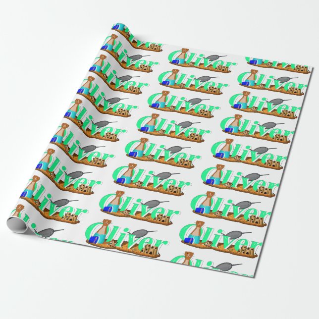 Oliver The Otter's at the Beach Wrapping Paper (Unrolled)