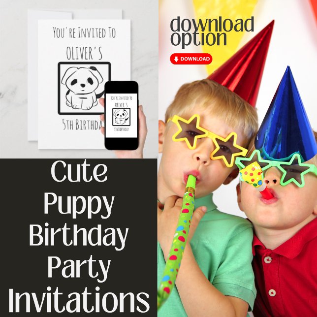 Oliver's 5th Birthday Party Puppy  Invitation (Birthday Party Invites, You Can Change The Age: 1st, 2nd, 3rd, 4th, 5th, etc...)