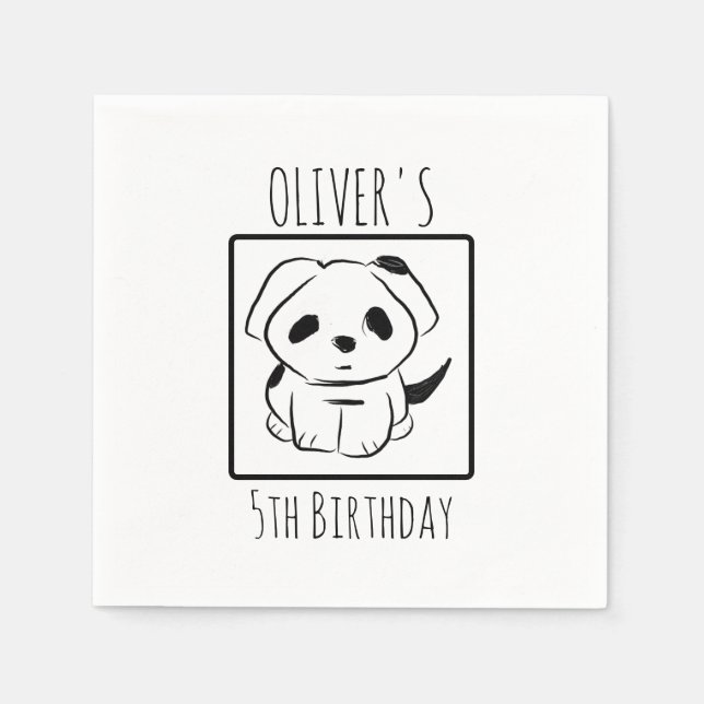 Oliver's 5th Birthday Party Puppy  Paper Napkin (Front)