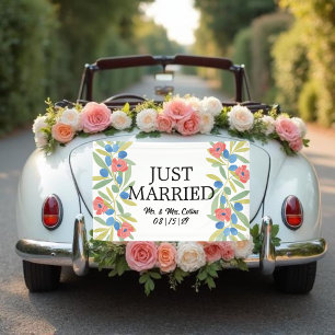 Olives and Flowers Just Married Car Banner