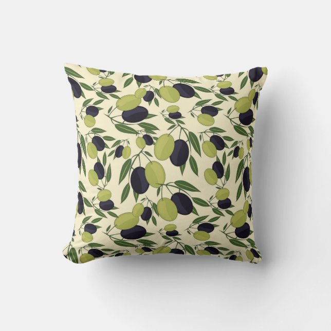 Olives Green Black White Branch Leaves pillow (Front)