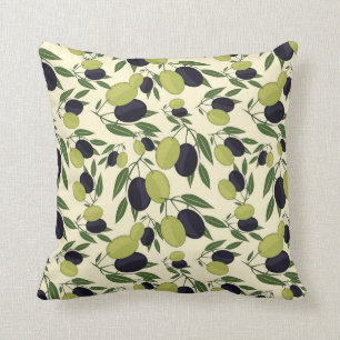 Olives Green Black White Branch Leaves pillow