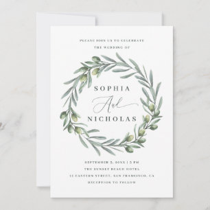 Olives invitation. Italian wedding. Nature wreath Invitation