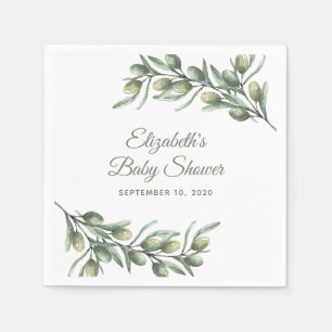 Olives. Italian baby shower. Summer botanical Napkin