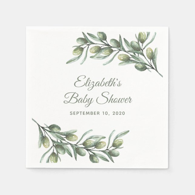 Olives. Italian baby shower. Summer botanical Napkin (Front)