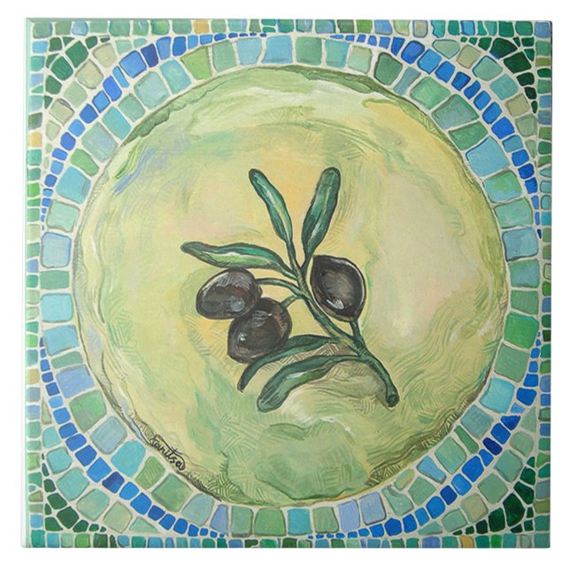 "Olives", Large (6" x 6") Ceramic Tile (Front)