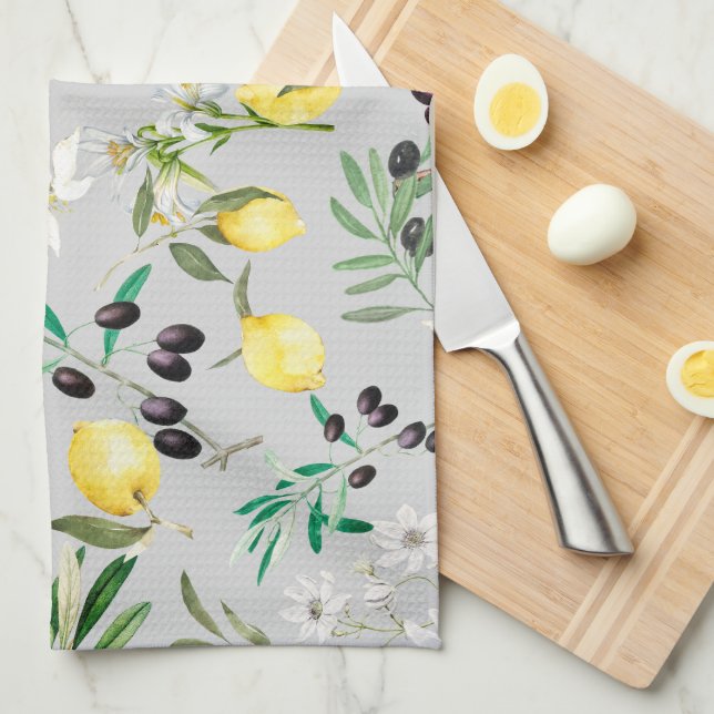 Olives,Tuscany ,flowers,Mediterranean,lemon  Tea Towel (Quarter Fold)