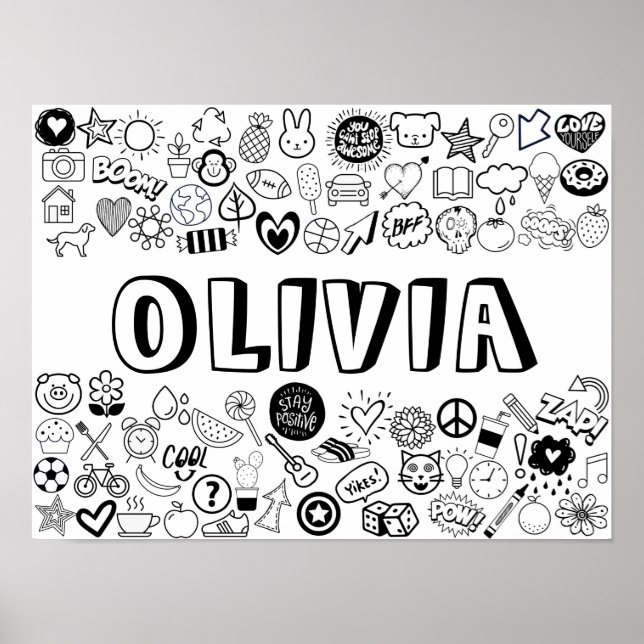 'OLIVIA' Colour-it-Yourself Outline Design Poster (Front)
