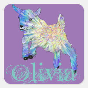 Olivia Colourful Cute Baby Goat Jumping Animal Art Square Sticker
