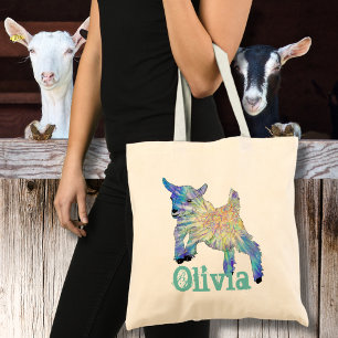 Olivia Colourful Cute Baby Goat Jumping Animal Art Tote Bag
