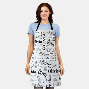 Olivia Custom Name Black White Apron