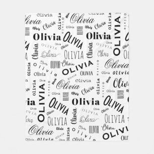 Olivia Custom Name Black White Fleece Blanket