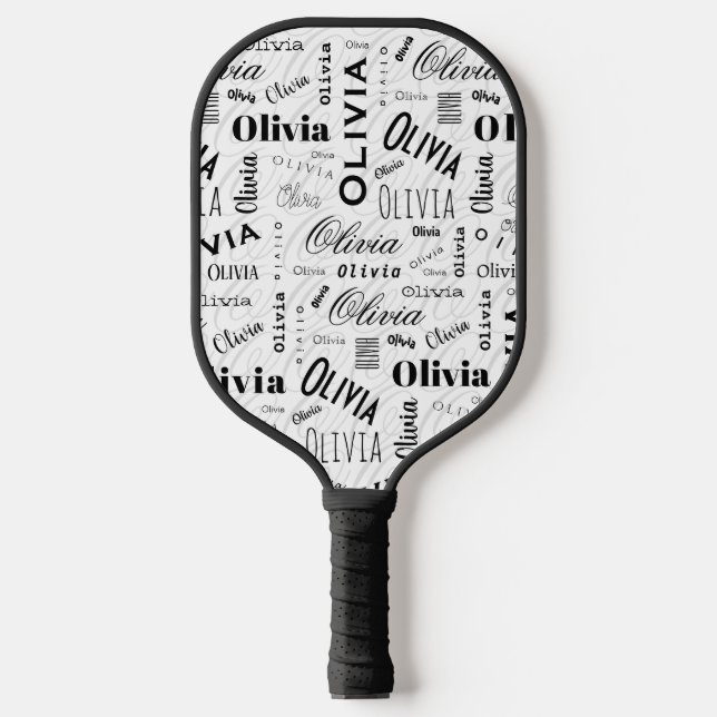 Olivia Custom Name Black White  Pickleball Paddle (Front)