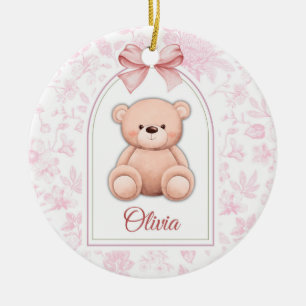 Olivia Custom Pink Teddy Bear Nursery Design Ceramic Ornament