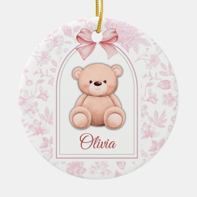 Olivia | Custom Pink Teddy Bear Nursery Design  Ceramic Ornament (Front)