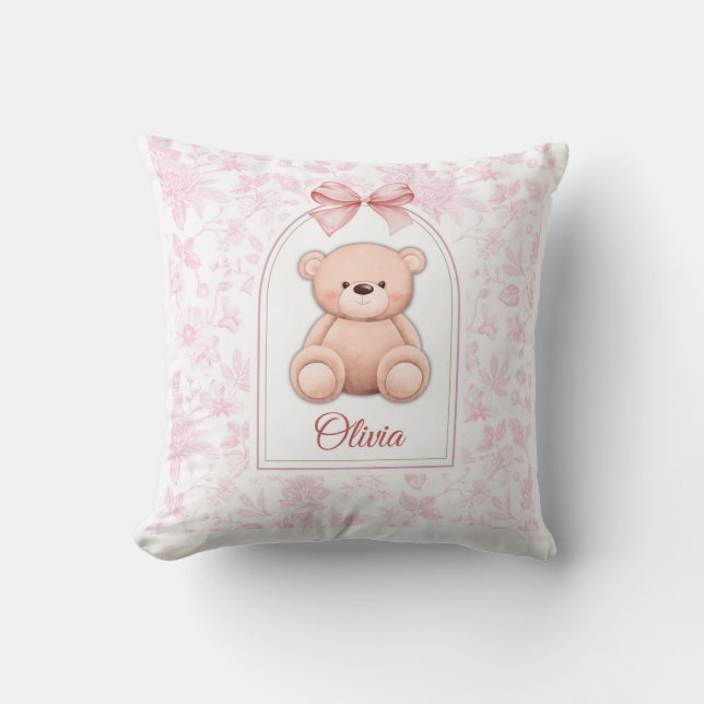 Olivia | Custom Pink Teddy Bear Nursery Design  Cushion (Front)