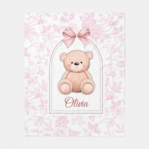 Olivia   Custom Pink Teddy Bear Nursery Design  Fleece Blanket