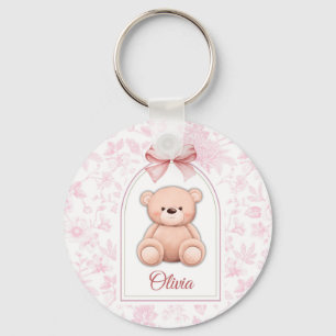 Olivia   Custom Pink Teddy Bear Nursery Design  Key Ring