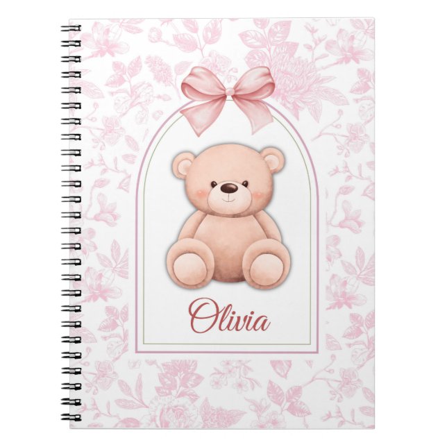 Olivia | Custom Pink Teddy Bear Nursery Design  Notebook (Front)