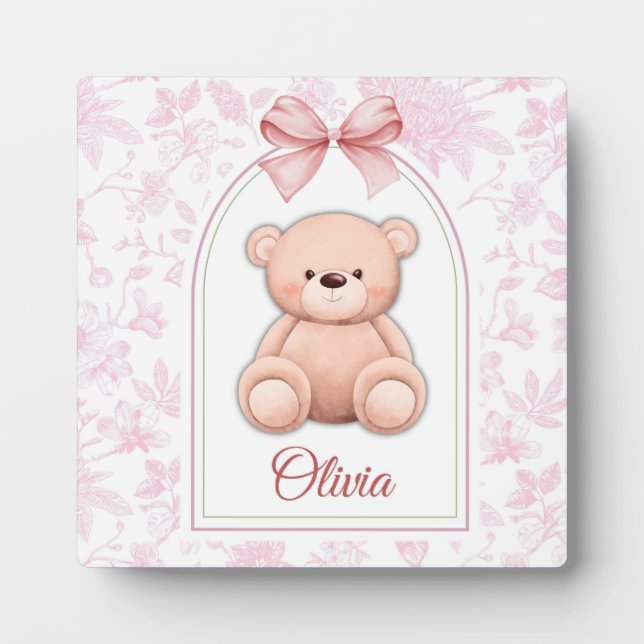Olivia | Custom Pink Teddy Bear Nursery Design  Plaque (Front)