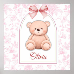 Olivia Custom Pink Teddy Bear Nursery Design Poster