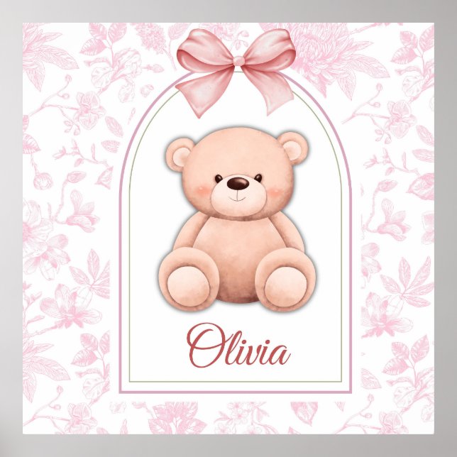 Olivia | Custom Pink Teddy Bear Nursery Design  Poster (Front)
