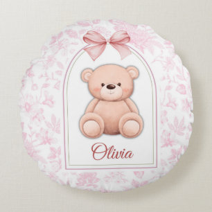Olivia Custom Pink Teddy Bear Nursery Design Round Cushion
