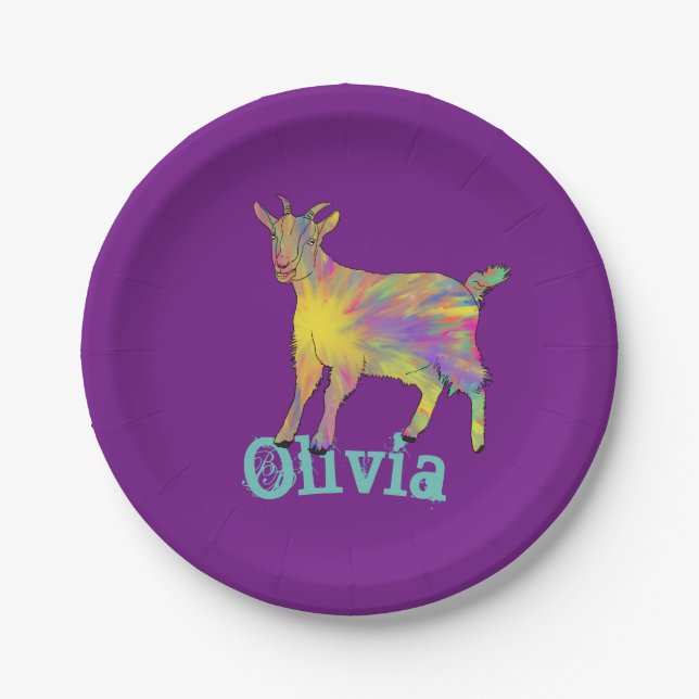 Olivia Cute Artsy Goat Colourful Funny Animal Art Paper Plate (Front)