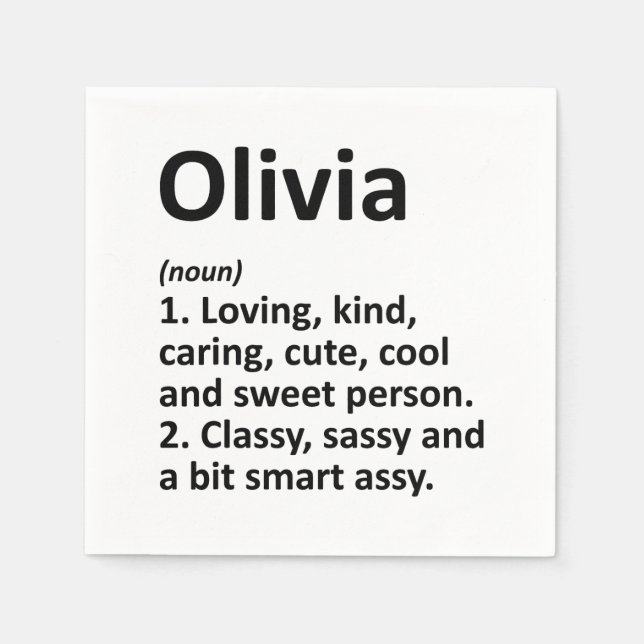 OLIVIA Definition Personalised Name Funny Birthday Napkin (Front)