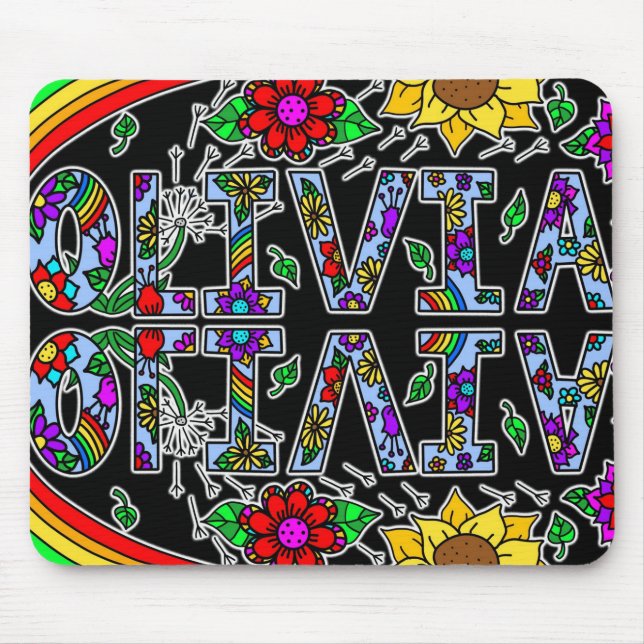 Olivia, Digital Folk Art Style Girl's Name   Mouse Pad (Front)