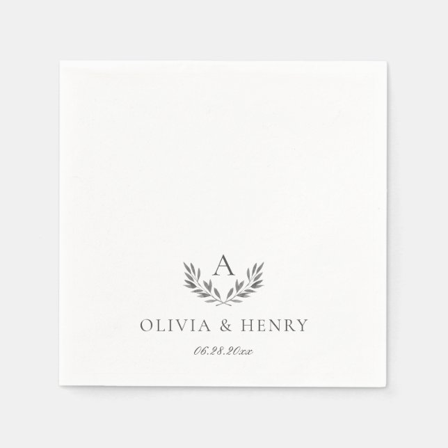 Olivia Elegant Grey Monogram Simple Wedding Napkin (Front)